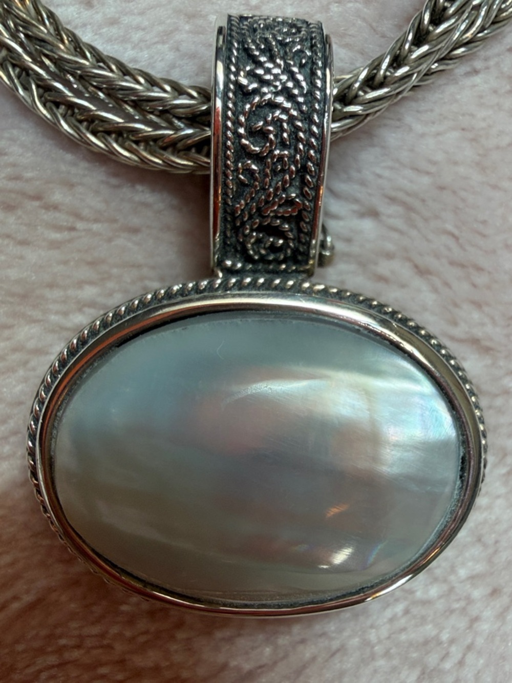 LORI BONN Sterling Silver Mother-of-Pearl Oval Pendant Necklace BOTH ORIGINAL